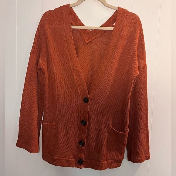 Sadie & Love Burnt Orange V Neck Pocket Cardigan Size Large - Picture 7 of 8